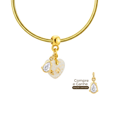 Mini Coração Gordinho com Folhas de Ouro, Pulseira e Gota de Zircônia