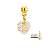 Mini Coração Gordinho com Folhas Douradas e Gota de Zircônia