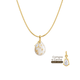 Mini Gota com Folhas Douradas, Corrente e Gota de Zircônia