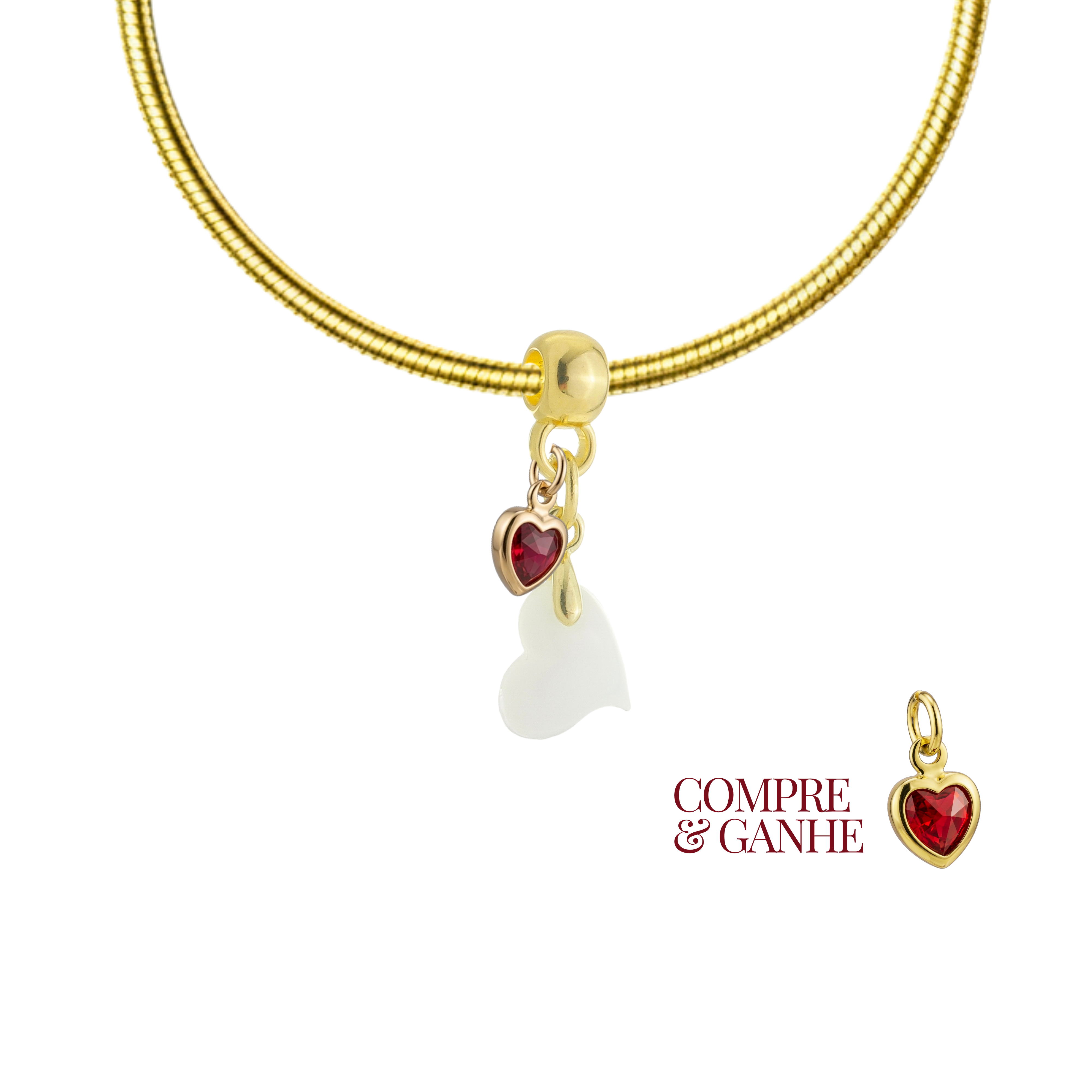 Berloque com Pulseira Coração Torcido e Coração Rubi VIP